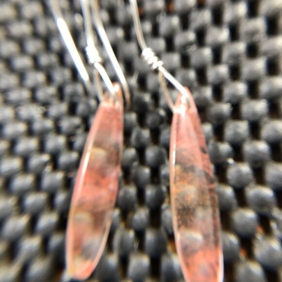 Natural Stone and Sterling Earrings. Strawberry Quartz - pink and clear NEW 2.5” - Picture 3 of 6